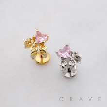 HEART CHAIN CZ DANGLE THREADLESS (PUSH IN) 316L SURGICAL STEEL LABRET SET